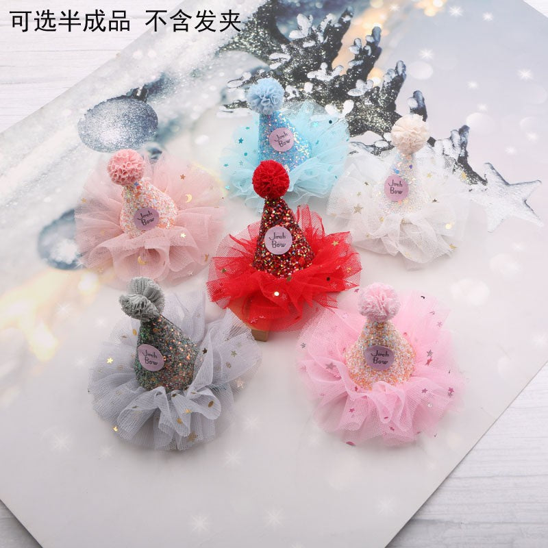 Wholesale  hairpin princess party hat hair clip baby birthday hair accessories mesh girl